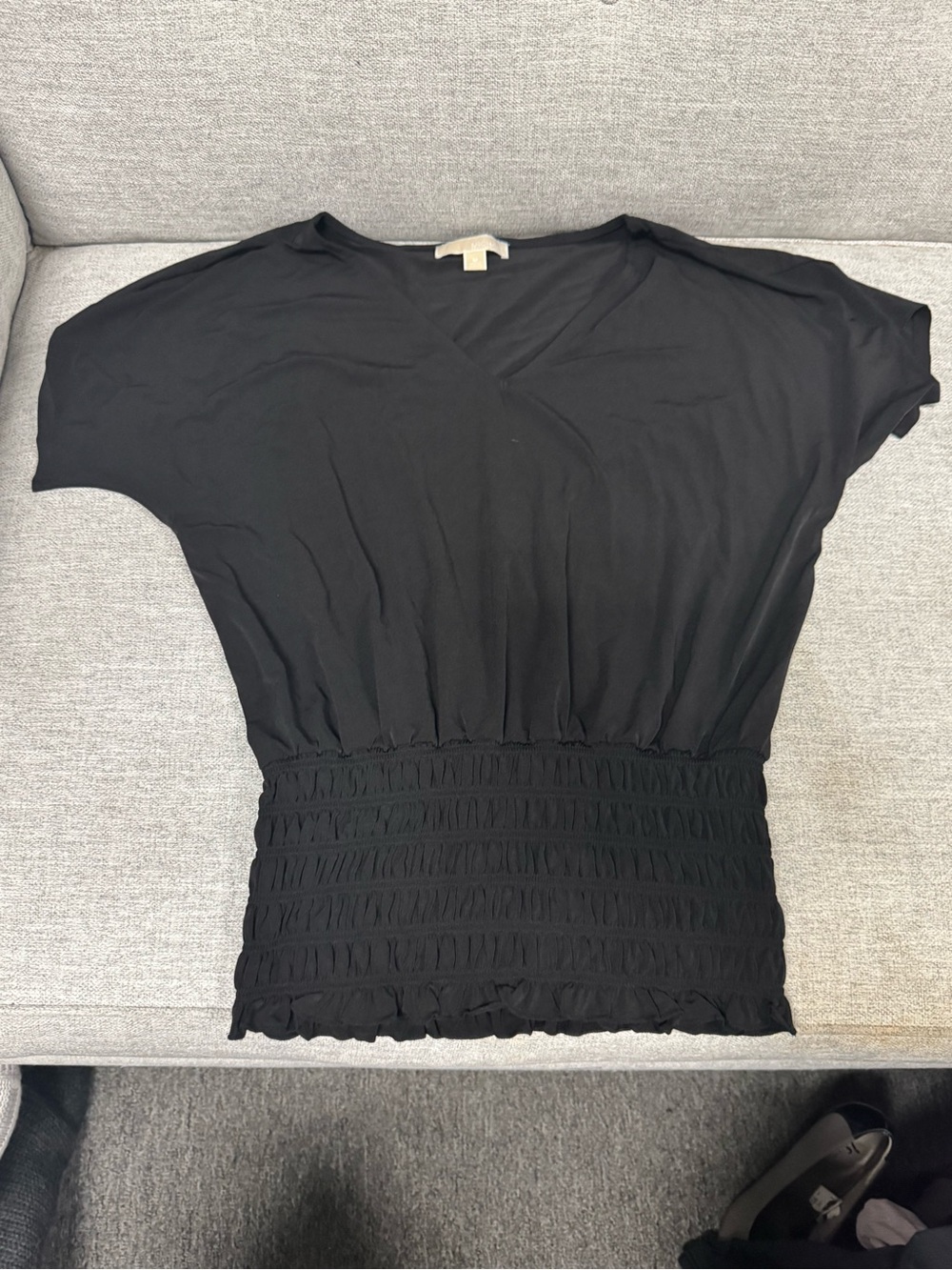 Michael Kors Black V-Neck Smocked-Waist Blouse